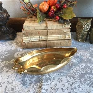 Vtg. Gold Vintage Wheeling serving display dish